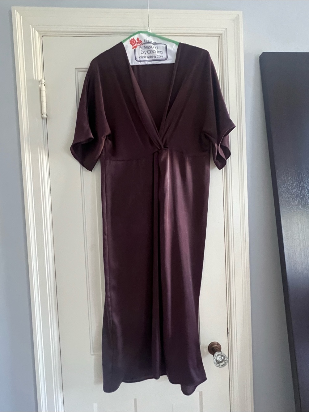 Zara Deep Plum Midi Dress with V-Neck